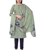 Green printed cotton semi stitched churidar ethnic-suits