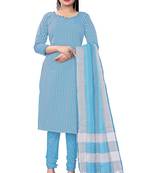 Blue woven cotton semi stitched churidar ethnic-suits
