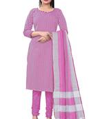 Pink woven cotton semi stitched churidar ethnic-suits
