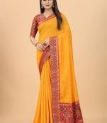 Yellow colour vichitra  silk  embroidried sarees