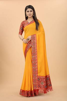 Yellow colour vichitra  silk  embroidried sarees 2