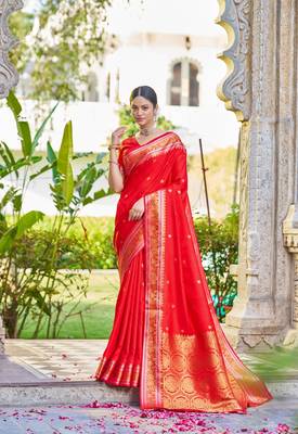 Red Women Silk Blend Woven Design Saree with Blouse For Women 1