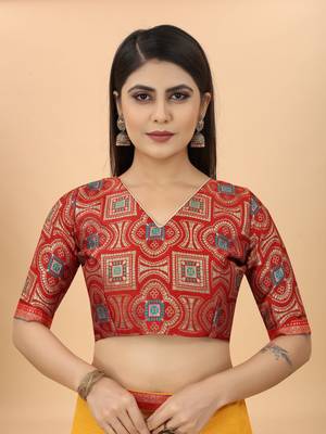 Yellow colour vichitra  silk  embroidried sarees 5
