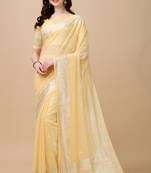 Yellow  And Silver Tonned Silk Blend Saree