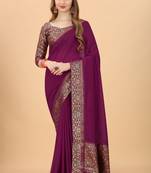 Purple Colour Vichitra  Silk  Embroidried Sarees