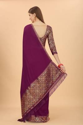 Purple Colour Vichitra  Silk  Embroidried Sarees 4