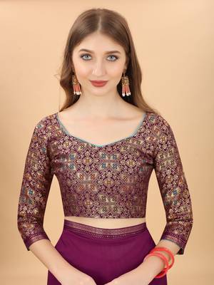 Purple Colour Vichitra  Silk  Embroidried Sarees 5
