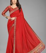 Red colour vichitra silk saree with jacquard blouse