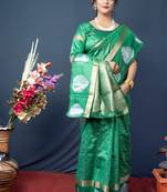 Sea green woven kanchipuram linen silk saree with blouse