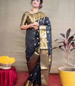 Black woven paithani silk saree with blouse