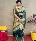Bottle green woven paithani silk saree with blouse