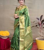 Green woven paithani silk saree with blouse