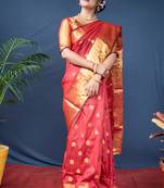 Maroon woven paithani silk saree with blouse