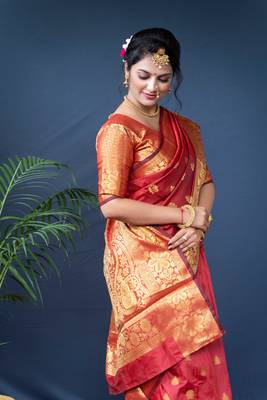 Maroon woven paithani silk saree with blouse 3