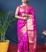 Rani pink woven paithani silk saree with blouse