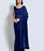 Blue Sequins Work Party Wear Georgette Saree