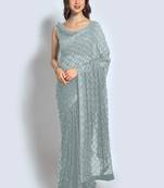 Grey Sequins Work Party Wear Georgette Saree