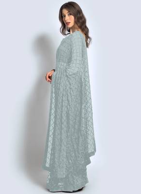Grey Sequins Work Party Wear Georgette Saree 2