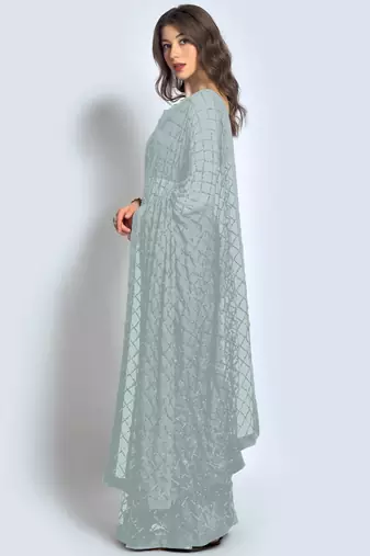 Grey Sequins Work Party Wear Georgette Saree