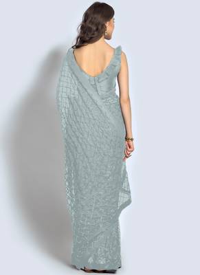 Grey Sequins Work Party Wear Georgette Saree 3
