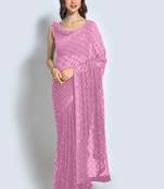 Light Lavender Sequins Work Party Wear Georgette Saree