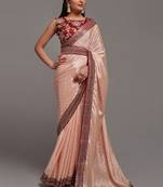 Peach sequins work party wear  chinon saree