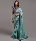 Sky blue sequins work party wear  chinon saree