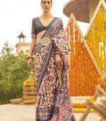 Elora Sigma Silk Ajrakh Patola Saree With Golden Print  For Women (Blue)