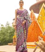 Elora Sigma Silk Ajrakh Patola Saree With Golden Print  For Women (Purple)