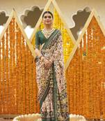 Elora Sigma Silk Ajrakh Patola Saree With Golden Print  For Women (Green)