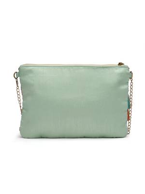 Anekaant Tribal Aqua & Rose Gold Floral Embroidered Faux Silk Sling Bag 3