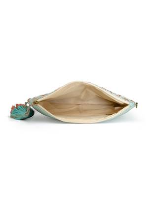 Anekaant Tribal Aqua & Rose Gold Floral Embroidered Faux Silk Sling Bag 4