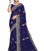 Navy Blue Zari Embroidered Border Georgette Saree With Blouse Piece