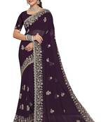 Purple Zari Embroidered Border Georgette Saree With Blouse Piece