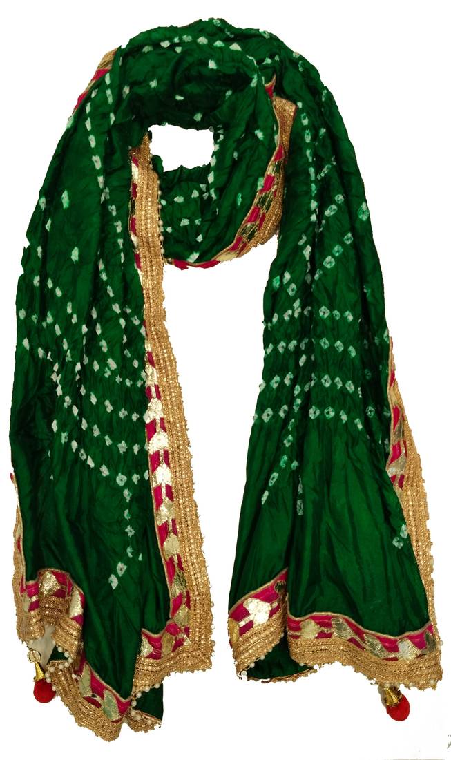 Silk Jaipuri Rajasthani Bandhani Heavy Dupatta with Gota Work and Latkan