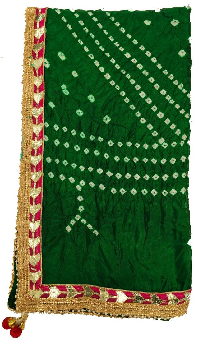 Silk Jaipuri Rajasthani Bandhani Heavy Dupatta with Gota Work and Latkan