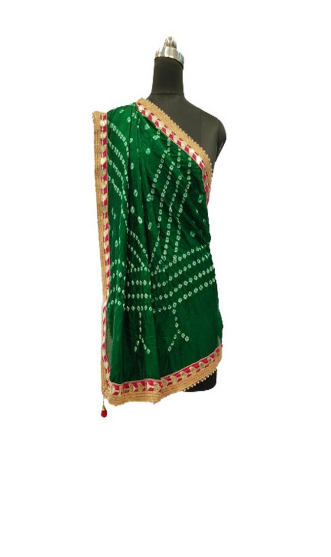 Silk Jaipuri Rajasthani Bandhani Heavy Dupatta with Gota Work and Latkan