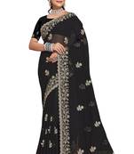 Black Zari Embroidered Border Georgette Saree With Blouse Piece