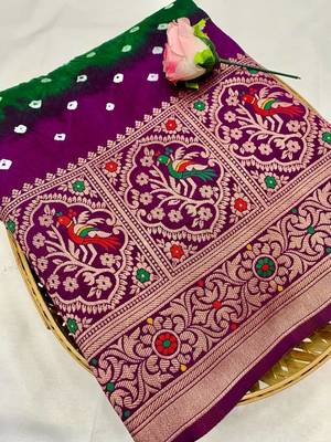 Purple and Green Festive Saree for Women 2