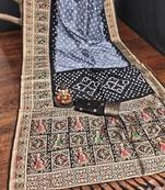 Grey Beautiful Boutique Bandhej With KANJIVARAM Border Zari Weaving Rich Pallu Saree With Blouse For Women