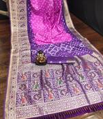 Magenta Beautiful Boutique Bandhej With KANJIVARAM Border Zari Weaving Rich Pallu Saree With Blouse For Women