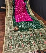 Pink Beautiful Boutique Bandhej With Faux KANJIVARAM Border Zari Weaving Rich Pallu Saree With Blouse For Women
