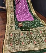 Purple Beautiful Boutique Bandhej With Faux KANJIVARAM Border Zari Weaving Rich Pallu Saree With Blouse For Women