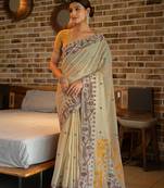 Pankti Amber Yellow Pure Cotton Jamdani Saree