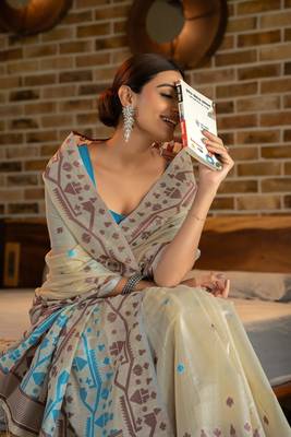 Pankti Carolina Blue Pure Cotton Jamdani Saree 2