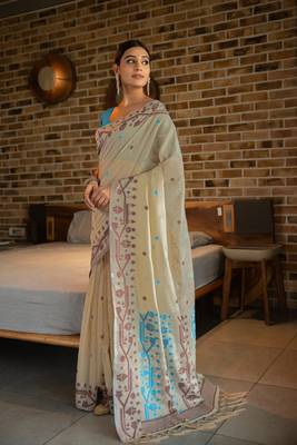 Pankti Carolina Blue Pure Cotton Jamdani Saree 3