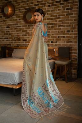 Pankti Carolina Blue Pure Cotton Jamdani Saree 4