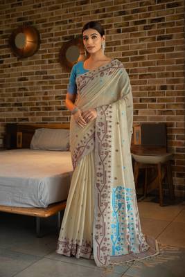 Pankti Carolina Blue Pure Cotton Jamdani Saree 1