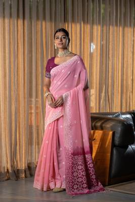 Nithya rose pink mulmul pure cotton jamdani saree 3