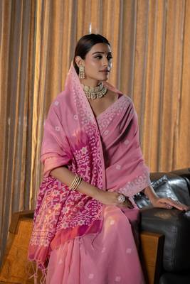 Nithya rose pink mulmul pure cotton jamdani saree 4
